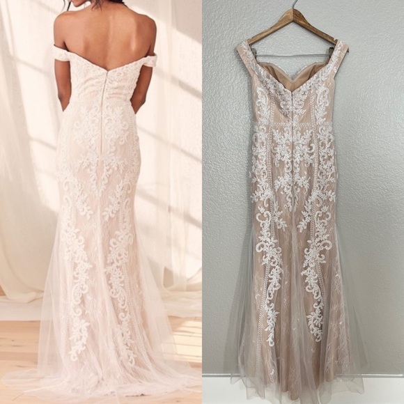 Lulus Luxe Promised Love White Beaded Lace Off-the-Shoulder Maxi Dress - Picture 6 of 10